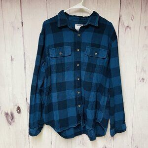 Old Navy Mens Size XL Flannel Shirt Blue Plaid Double Brushed Cotton